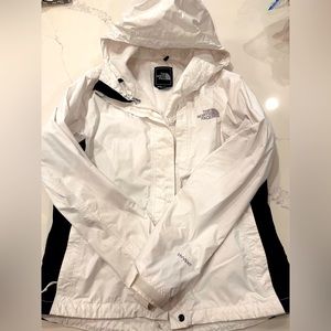 The North Face white and black rain coat
